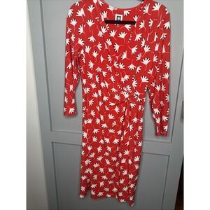 Anne‎ Klein Women's Signature Red Wrap Style  Dress Poppy Combo- Size M